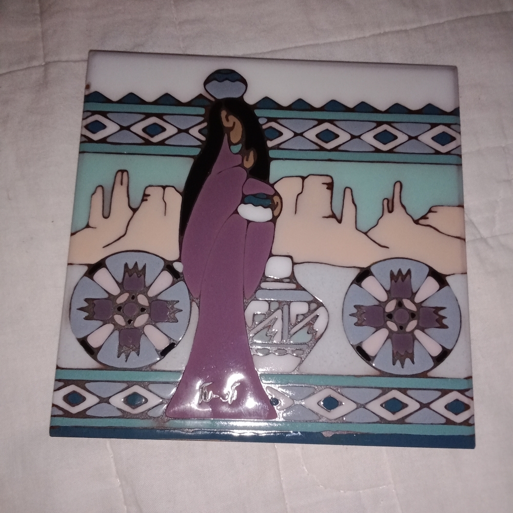 Vintage Earthtones 1990 Mosaic Southwestern Aztec Native Indian Trivet